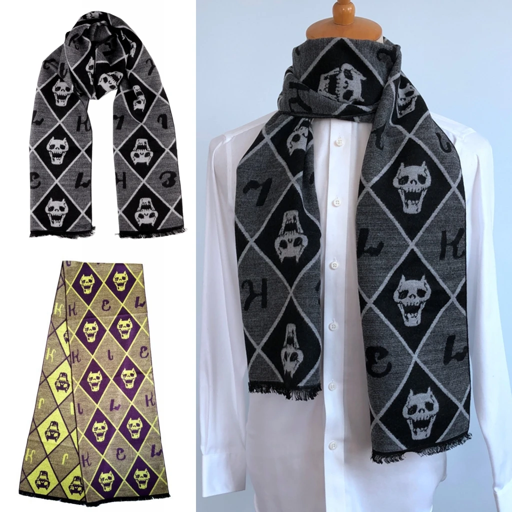 Anime JoJo's Bizarre Adventure Cosplay Kira Yoshikage Cotton Scarf Winter Warm Long Wrap Shawl Halloween Prop Xmas Gift