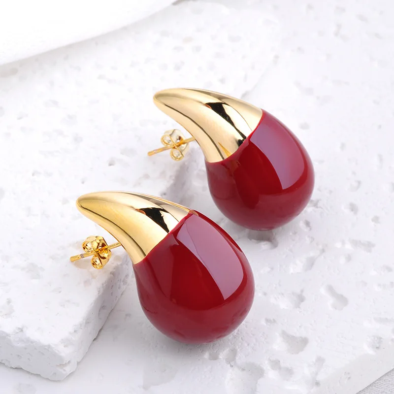 Vintage Metal Hollow Water Droplet Enamel Earrings for Women Girls Tear Drop Shaped Fashion Party Jewelry Popular Accessories