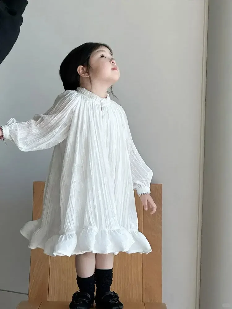 Kinder Mädchen weiße Prinzessin Kleid Neuankömmling Kinder Rüschen Kleider Baby Mädchen plissiert Herbst Kleid elegante Kleidung