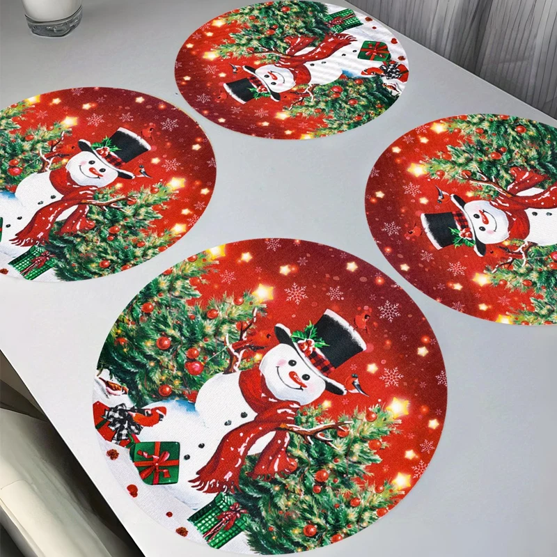 Christmas Santa Snowman Placemat Linen Dining Table Mats Coaster Bowl Coffee Cup Pad Mat 2026 Navidad Home Kitchen Decoration