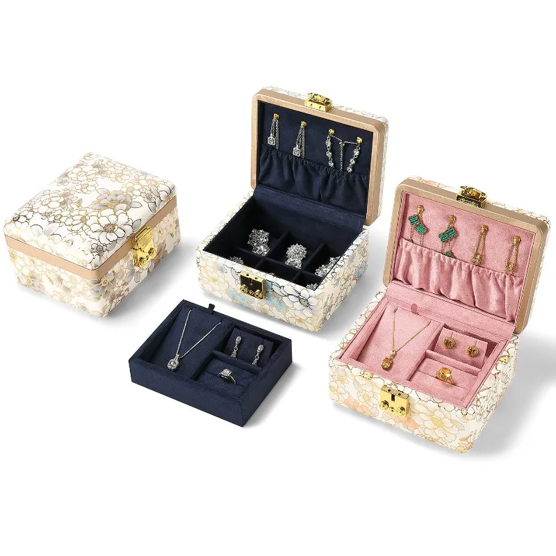 Elegant Jewelry Box with Necklace, Ring, Earring Storage Compartment, Multi-functional Lockable Jewelry Case