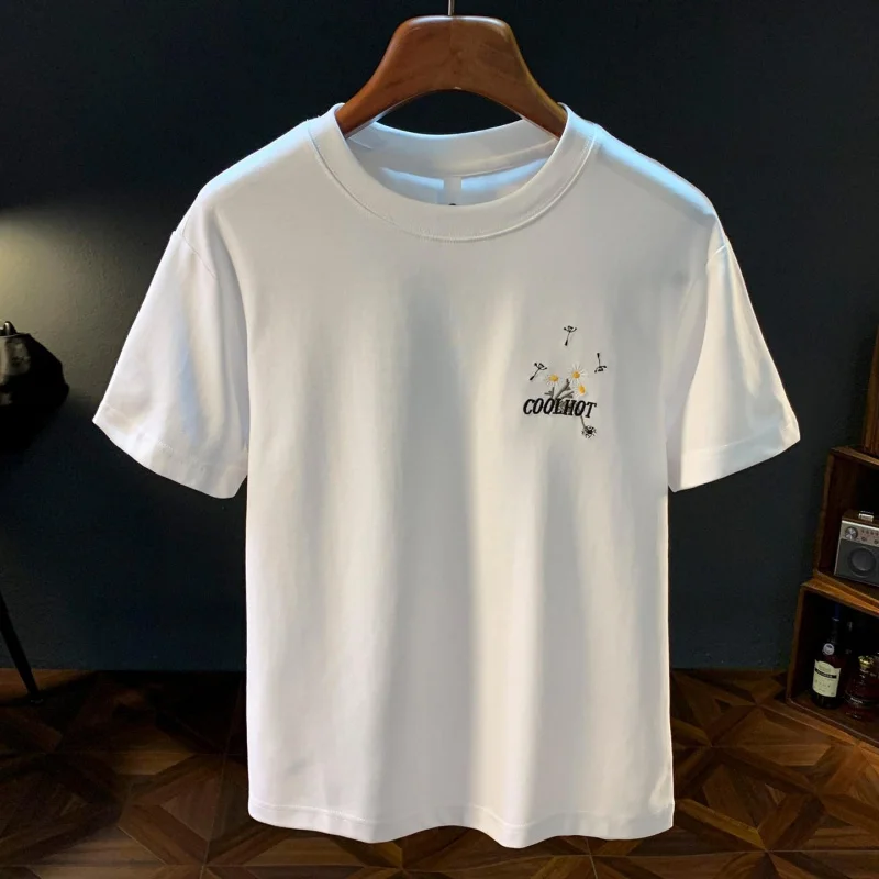 Men's Oriental Embroidery T-Shirt 2026 New Summer Lightweight Loose Fine Stitching Short Sleeve Casual Daily Wear