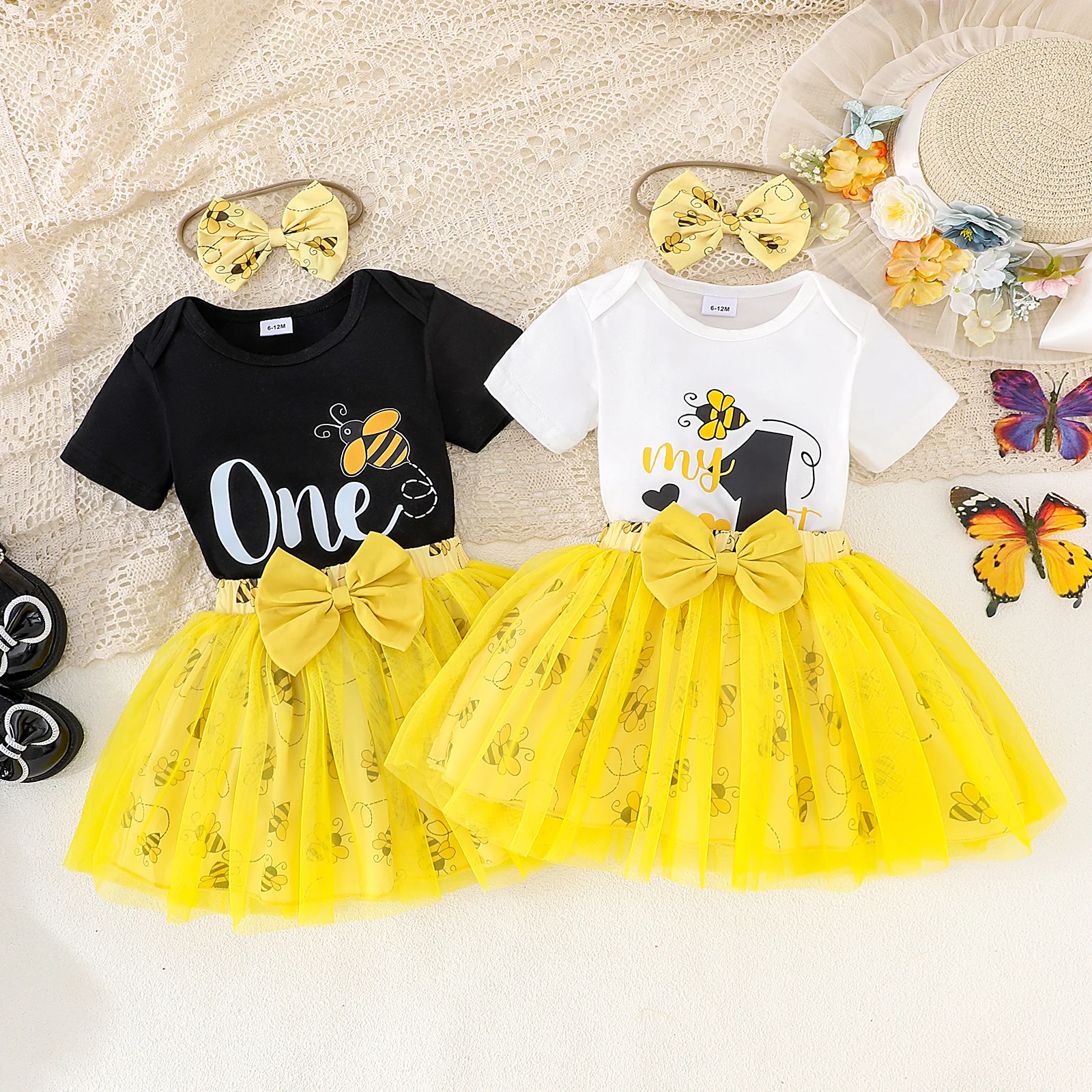 

3PCS Summer New Style Girl Baby 6-18 Months, Sweet, Cute And Comfortable Short-Sleeved Clothes + Powder Pattern Short Skirts