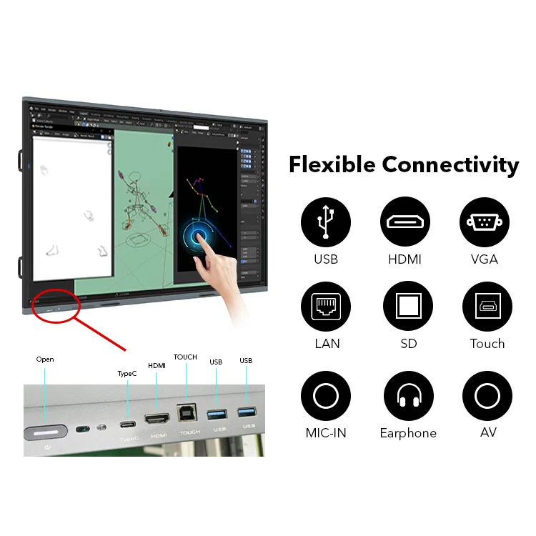 55 65 75 86 98 Inch Pen Finger Touch Interactive Flat Panel LCD Digital Interactive Board Smart Boards For Schools Teaching