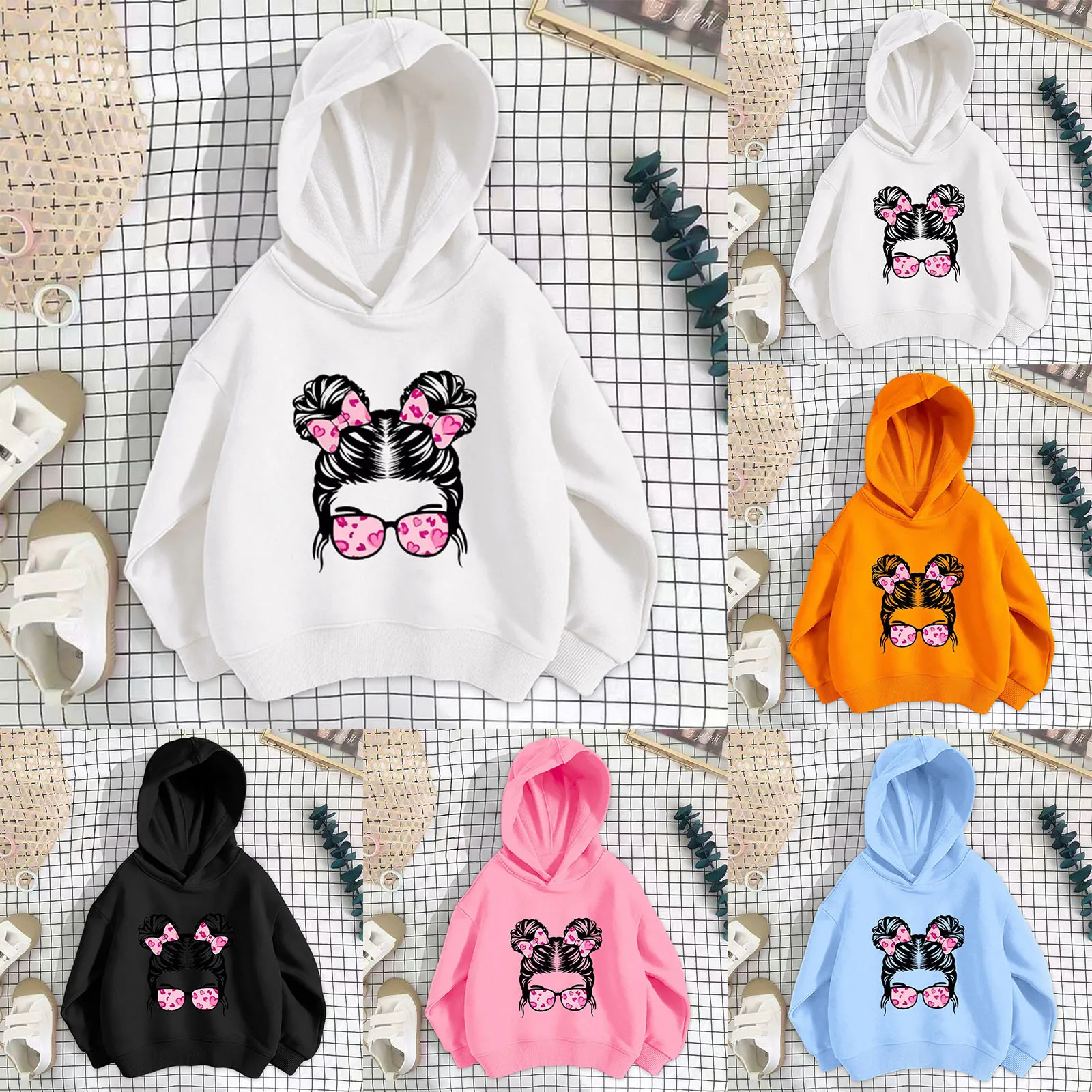 Kaus Hoodie anak laki-laki dan perempuan, baju kaos bertudung Pullover kepribadian motif kasual dengan tanpa pakaian anak muda perempuan