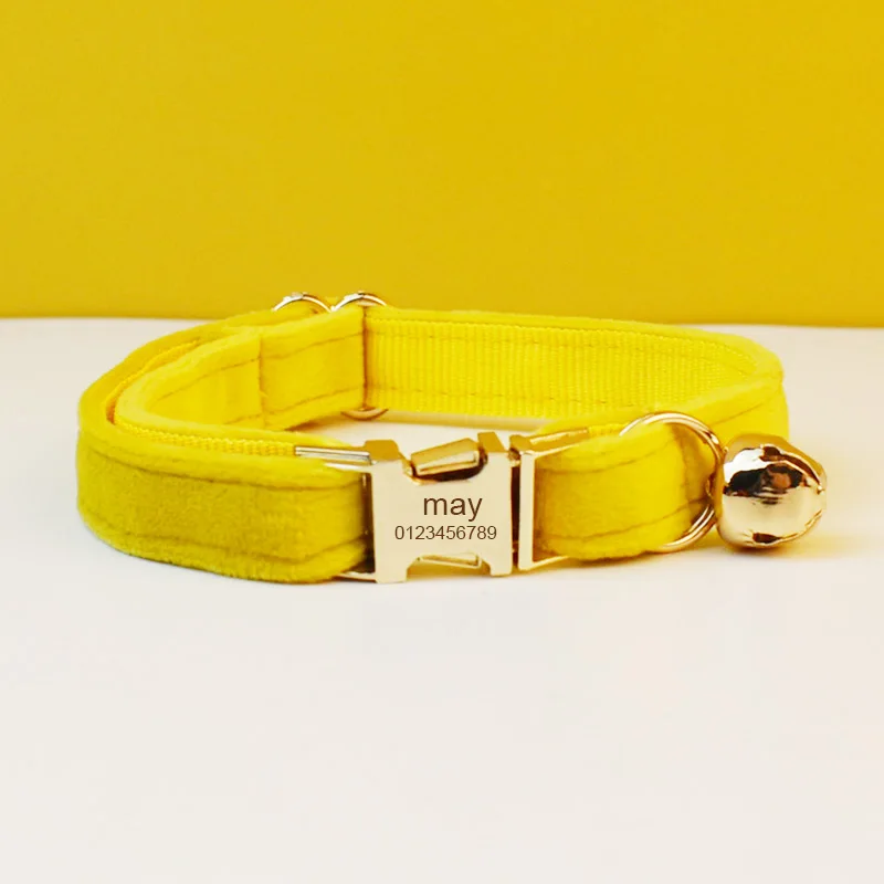 Collar de gato de terciopelo, etiqueta de identificación personalizada, collares para gatitos, pajarita con campana, Collar pequeño personalizado