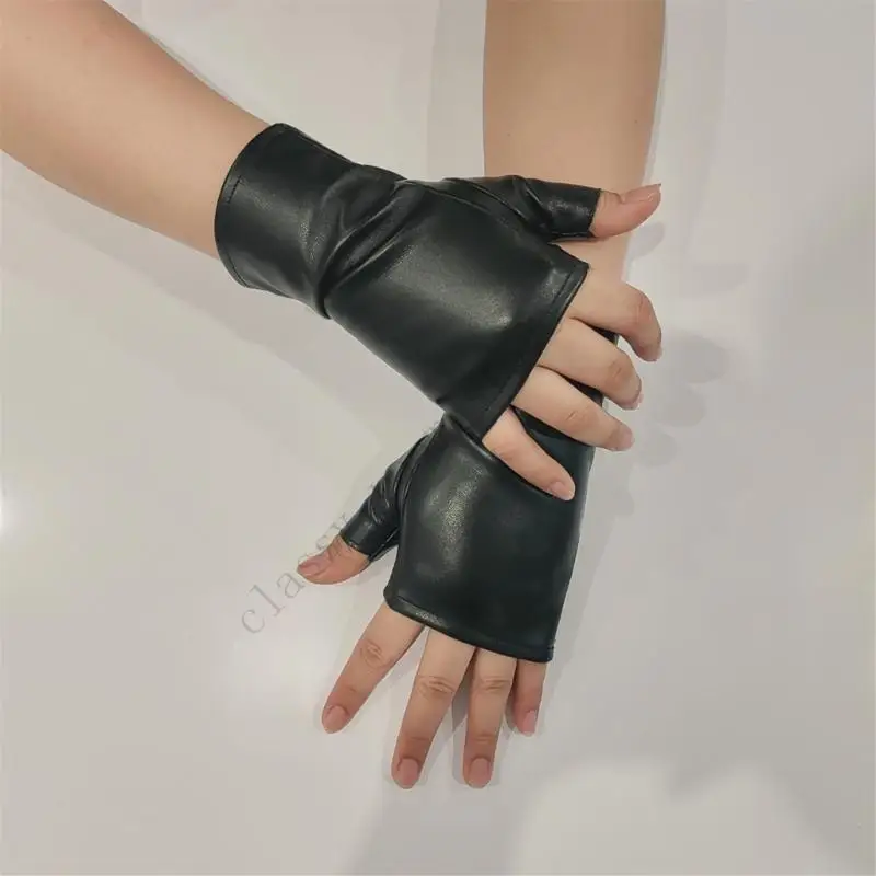 

A0NF Punk Rock Fingerless Gloves Breathable PU Perfect For Festivals Daily Commute