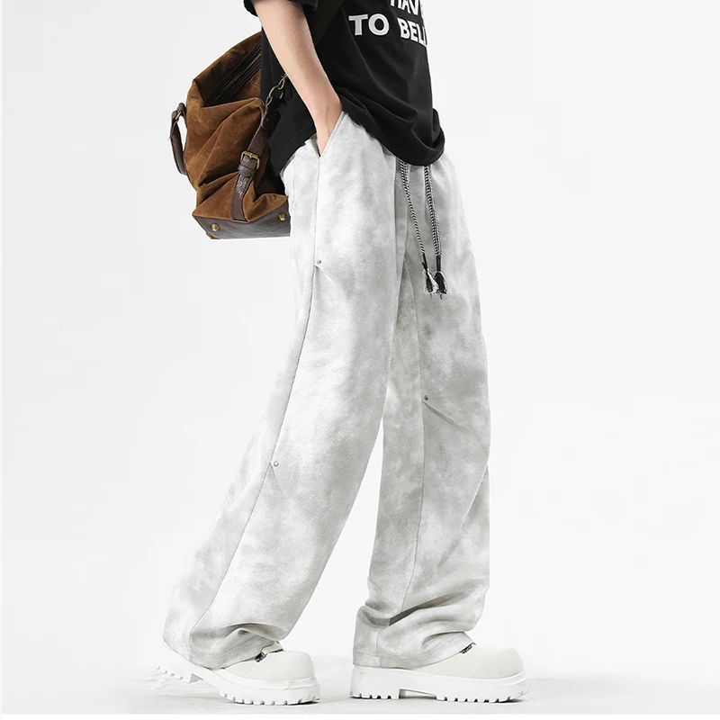 2025 Pantaloni larghi dritti e larghi casual da uomo della nuova primavera e l'estate Pantaloni lunghi tie-dye stile design di tendenza della moda