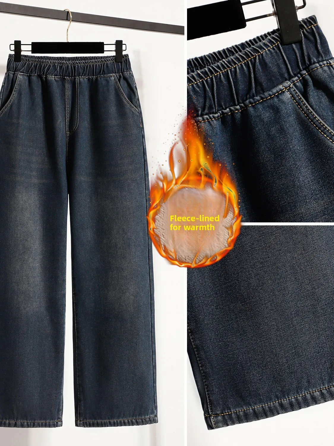 Plus Size Donna Inverno Nuovo Fce Foderato Thiened Casual Jeans caldi Gamba dritta Pantaloni a gamba larga Pantaloni lunghi