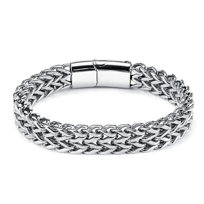 

Trendy Jewelry Titanium Steel Hand Bracelet For Men Double Layer Braided Chain Design Hip Hop Bracelet Jewelry