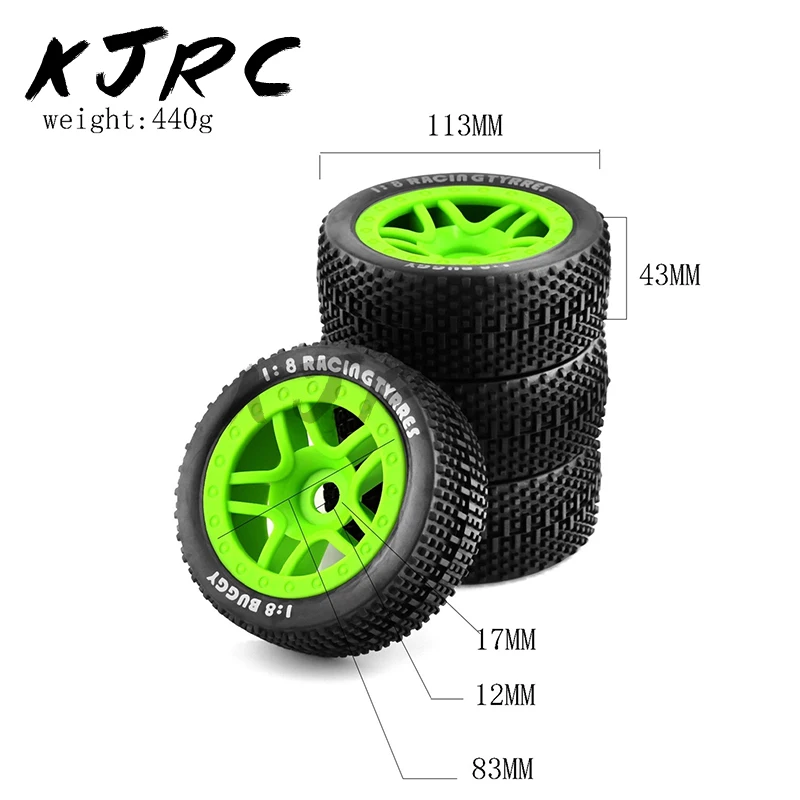 

4PCS 1/8 Off-road Car Buggy Wheels Tires 113mm Rubber Rocks Tyres for Redcat Team Losi VRX HPI Kyosho HSP Carson