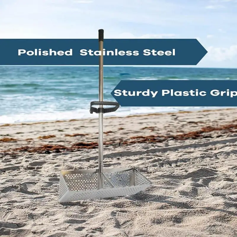 Sand Sifter Beach Sand Shifting Shovel Scoop Stainless Steel Beach Sifter, Sand Scoop Beach Rake, Shark Tooth Sifter Shovel