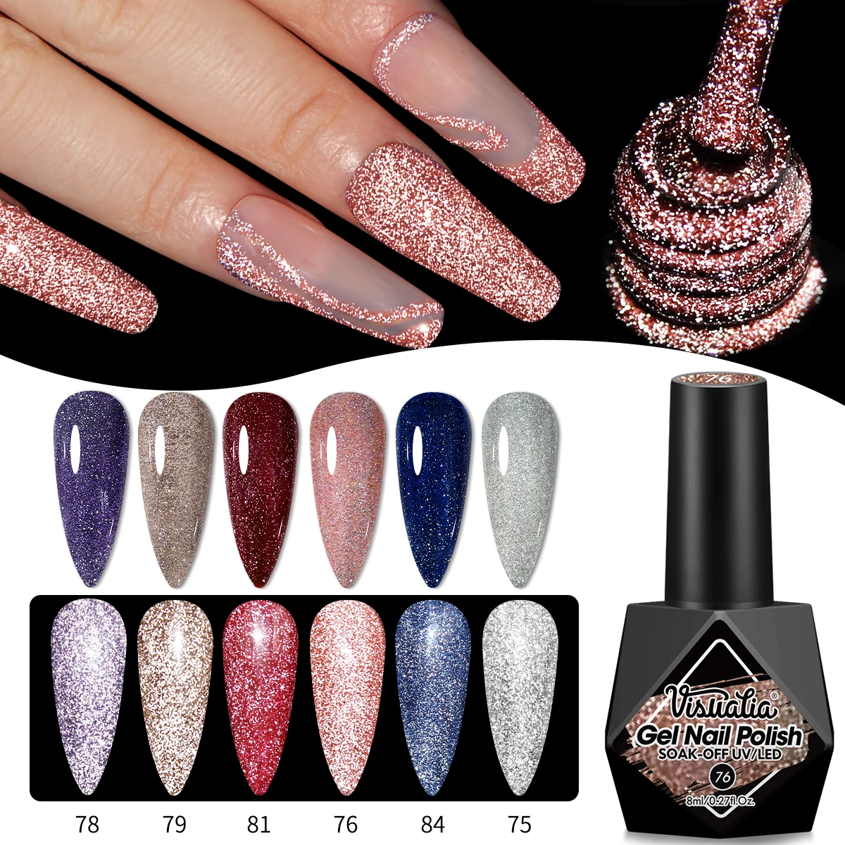 طلاء أظافر جل لامع عاكس 8 مل - بدون عطر، شكل سائل للعناية باليدين والقدمين #1