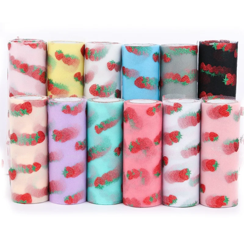 10 Yards 15CM Strawberry Netting Yarn Tull Ribbon DIY Handmade Material Ribbons Hair Bows DIY Crafts Handmade Accessories