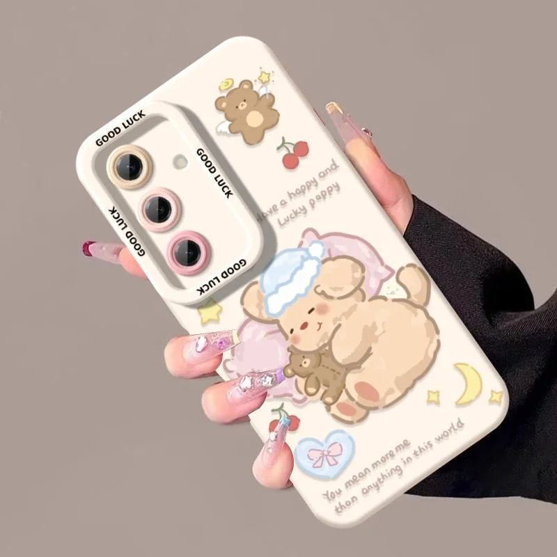 甘いおやすみ 犬 猫 パープル ガーリー S25 Ultra スマホケース Samsung Galaxy S25 S24 S23 S22 S21 S25 Ultra TPU 耐衝撃カバー