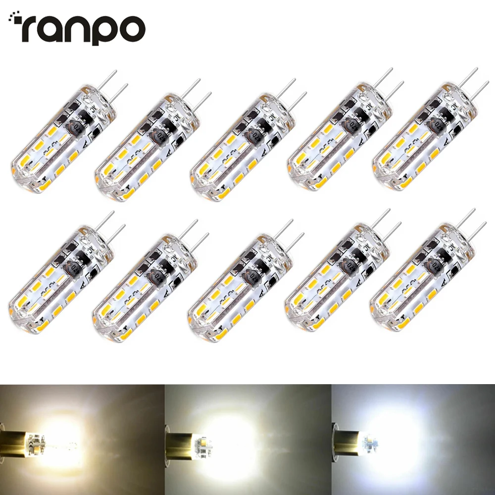 10PC Mini AC DC 12V G4 SMD3014 Led Bulb 24led 2W 220V Saving Mini Silicone Lamp 360 Beam Angle Replace Halogen Light Chandelier