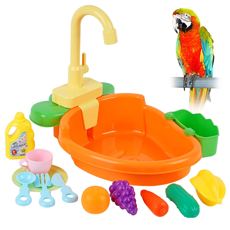 1set Bird Bath Tub With Faucet Pet Parrots Parakeet Cockatiel Fountains Spa Pool Shower Multifunctional Toy Cleaning Tool