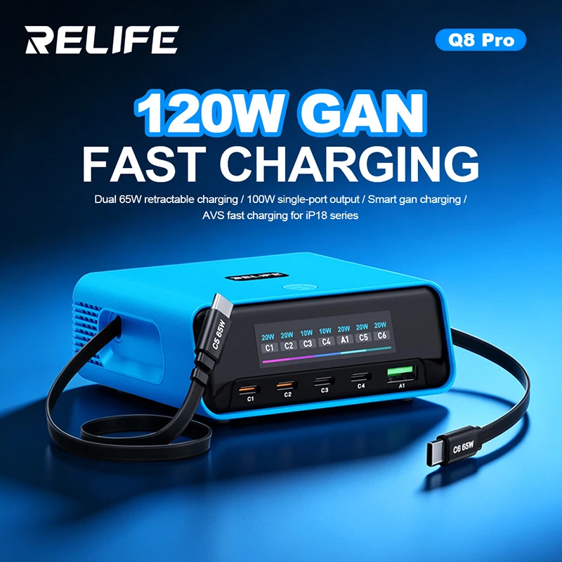 RELIFE Q8 Pro 120W Gan Fast Charger Wide compatibility, Up to 100W Single-port Output Suitable for Various Usage Scenarios