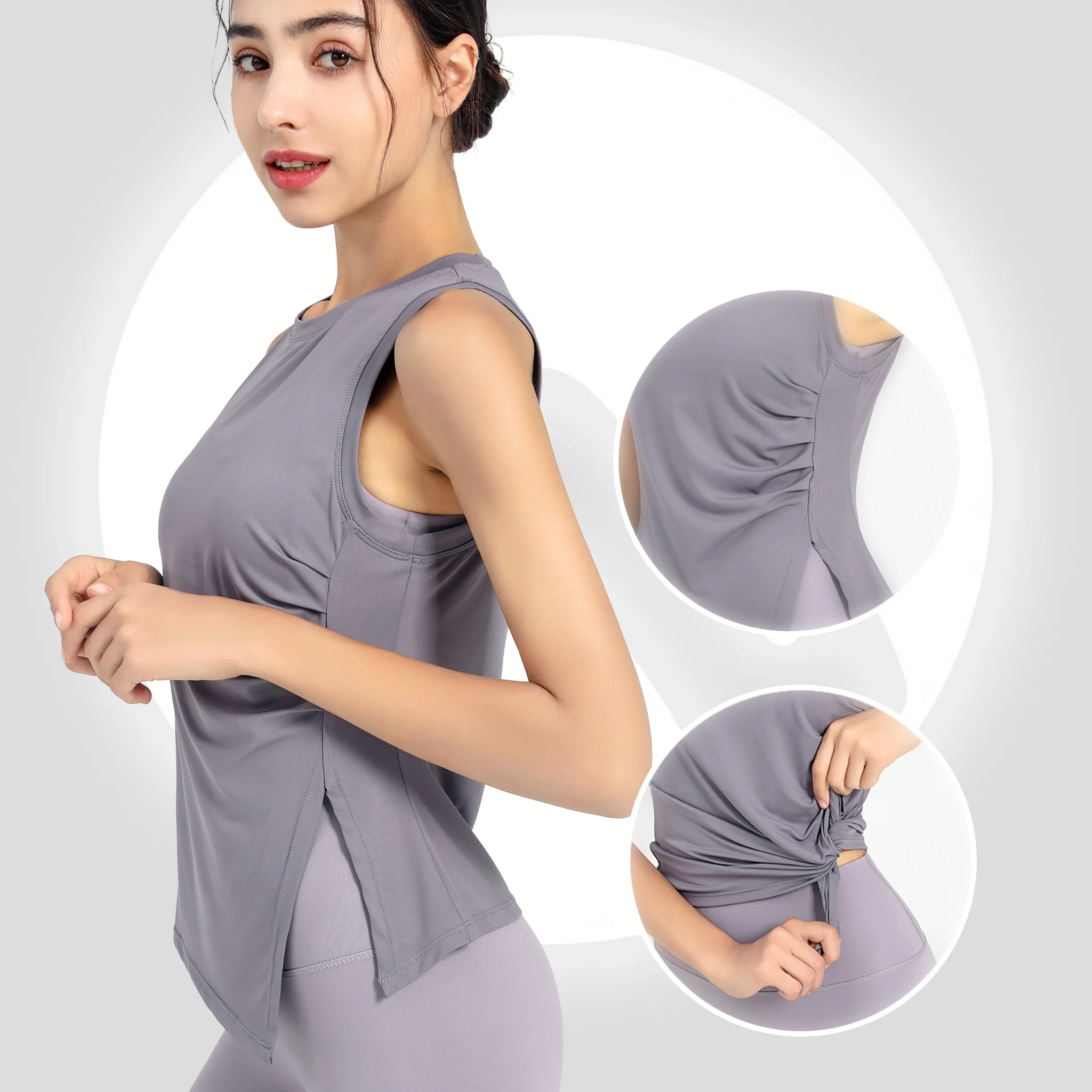 Gilet sportivo da donna con spacco, gilet corto da yoga, pilates, ad alta elasticità, per allenamento fitness, canotta traspirante, abbigliamento