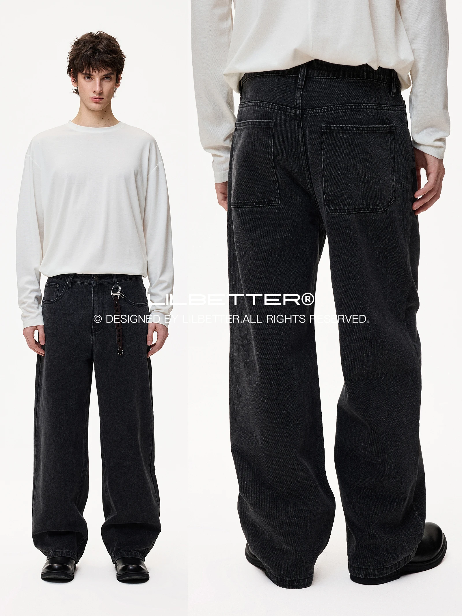 Lilbetter American Style Snowflake Washed Jeans Men's Commute Wear Resistant Breathable Loose Straight Leg Long Pants