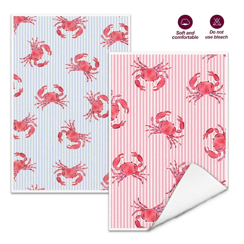 2 piezas, paños de cocina con diseño de cangrejo a rayas rojas y azules, juego de paños de 40 cm x 60 cm, los mejores paños de cocina, paño de limpieza suave súper absorbente, paños para cocinar y hornear, toallas de mano, paños de limpieza, paños para platos, decoración de cocina, decoración de sala de estar, artículos esenciales para la cocina, artículos esenciales para el hogar