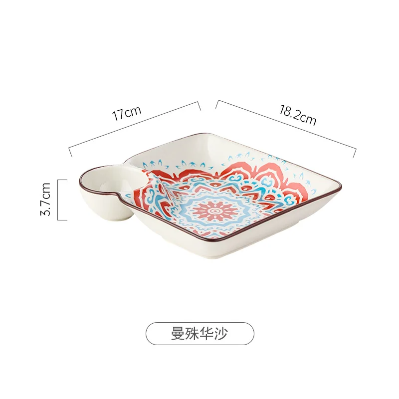 Bohemian Ceramic Dumpling Plate Household Underglaze Color Snack Dish with Saucer Fruit Dessert Platter French Fries Tray