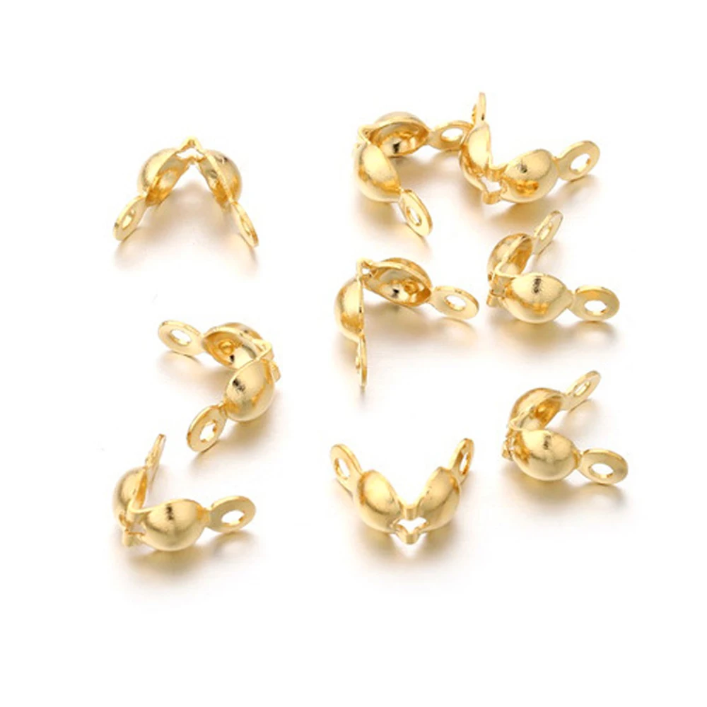 100Pcs Stainless Steel Gold Plated Clamshell End Calotte Crimp Bead Tip Closed Loop EndCap Knot Cover Clasps for Jewelry Making