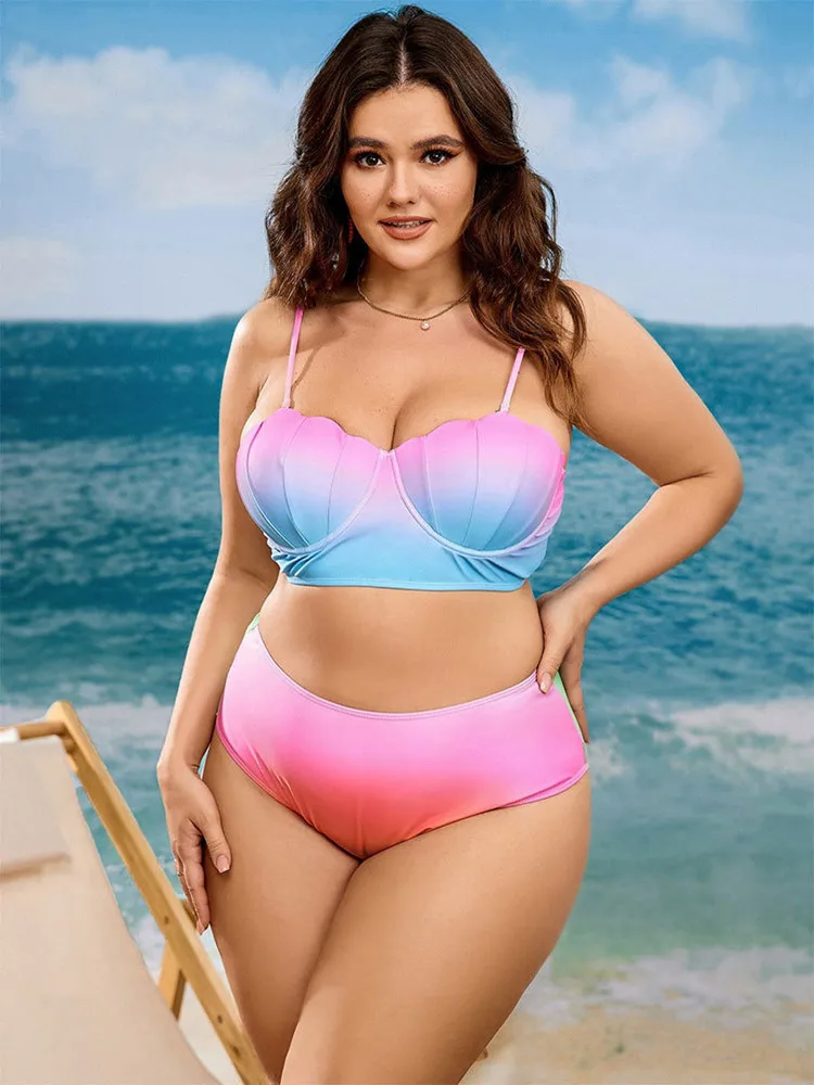 

Plus Size Bikini Set Swimwear Women 2024 Sexy Mermaid Shell Push Up Underwire 2-Piece Swimsuit Woman Tankini Beach Bathing Suit