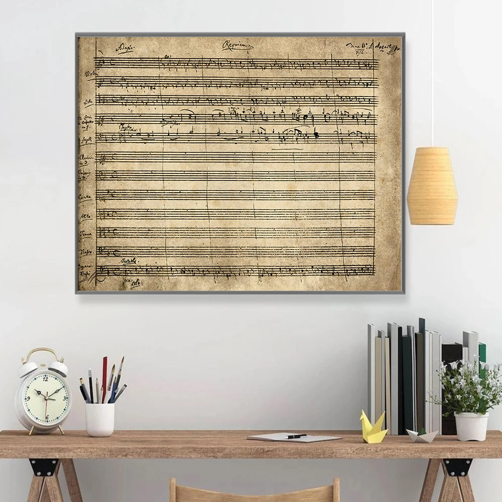 Póster de Wolfgang Amadeus Mozart Requiem, cuadro Vintage escrito a mano, impresión de música, cuadro sobre lienzo para pared para decoración del hogar y la sala de estar