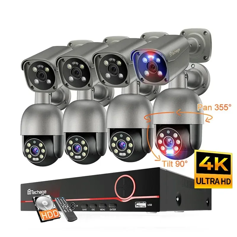 Techage High Quality Built-In Mic Speaker POE Face Detection Cctv Security 8mp 4k Ip Camera 8CH NVR Kit