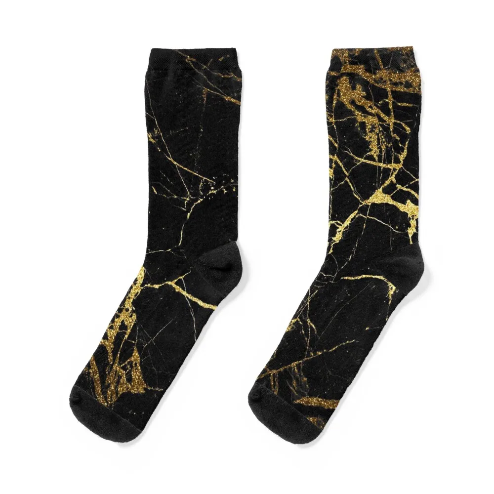 

Black and Gold Shimmering Marble Socks hockey japanese fashion with print halloween Luxury Woman Socks Men's