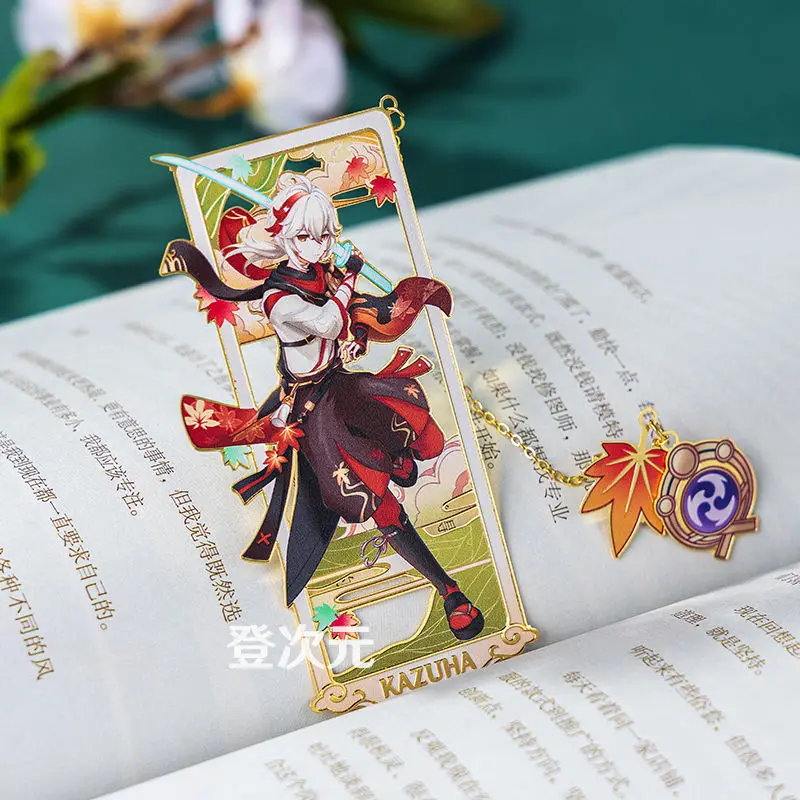 Imagem -04 - Genshin Impact Kazuha Metal Book Marks Presentes do Jogo Anime Marcadores de Bronze Comemorativos do Dia Material Escolar Anime