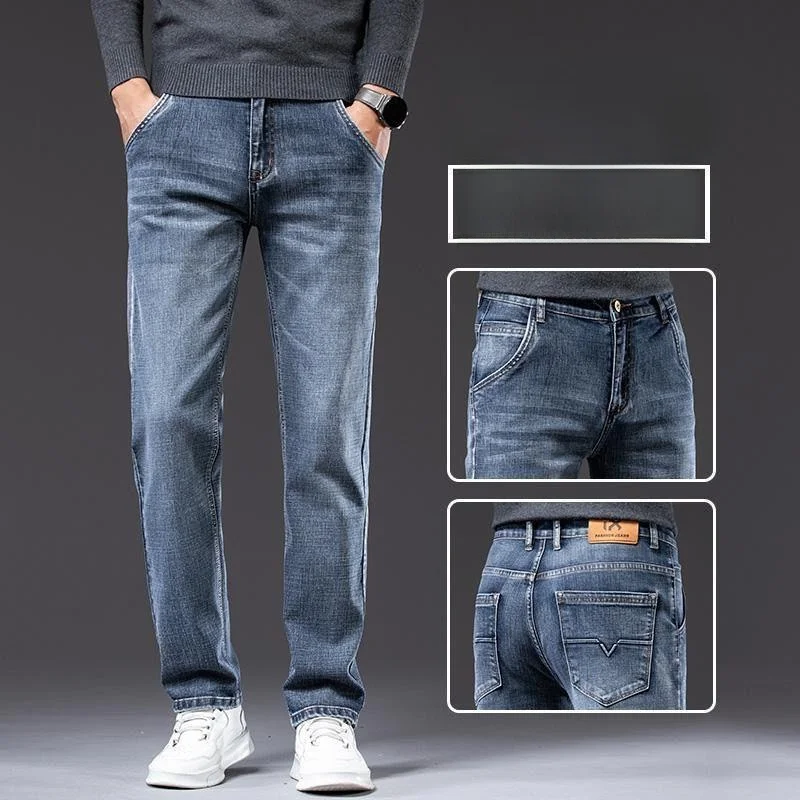 

Spring Autumn Thick Casual Men's Long Jeans Loose Straight Leg Large Size Winter Denim Pants mid Waist Long Trousers