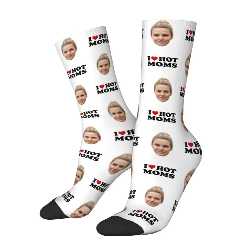 Kawaii I Love Hot Moms Custom Socks Men Women Warm 3D Printing Personalized Face Photo Design Sports Basketball Socks