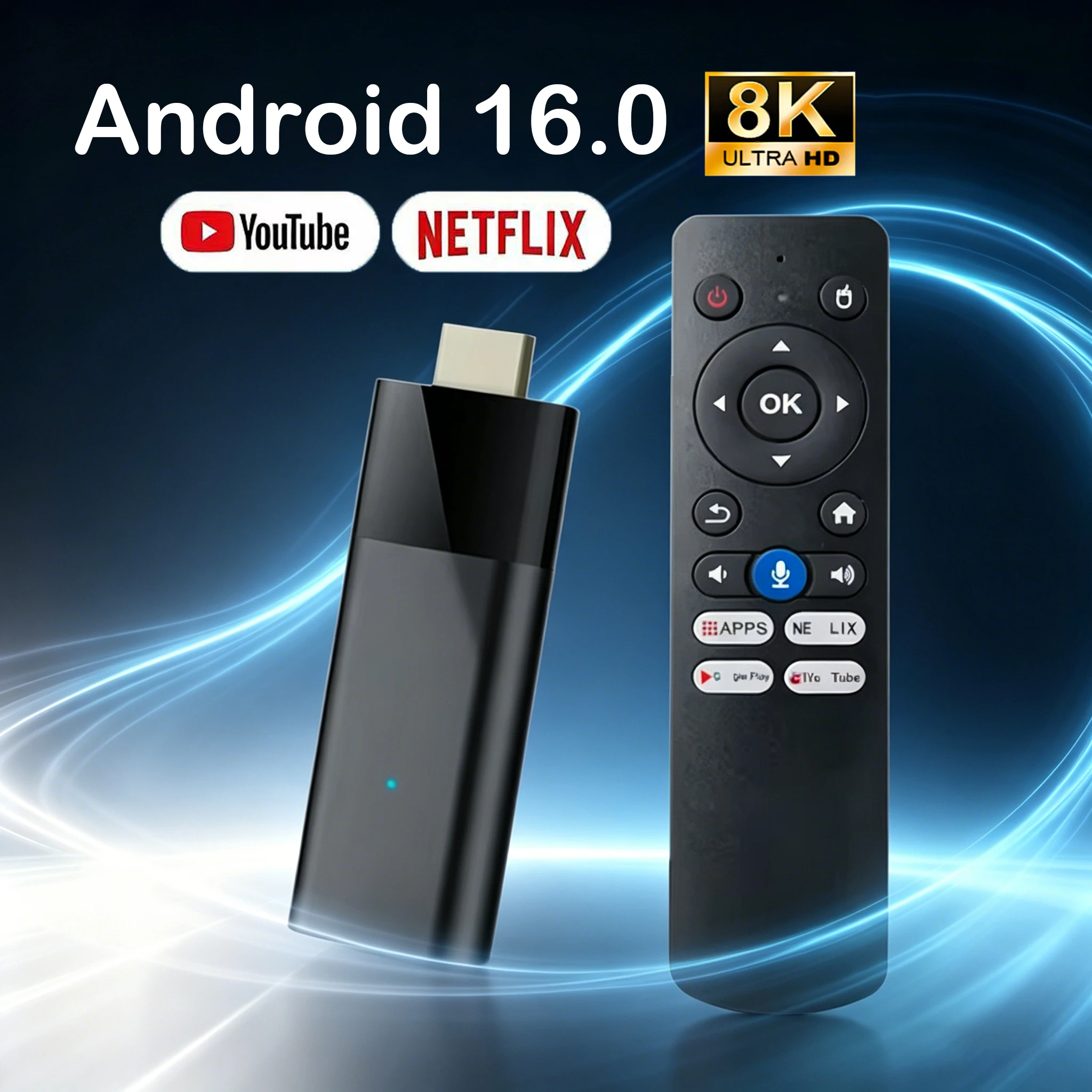 Q12 Android 16 TV Stick Allwinner H313 8GB+256GB Bluetooth 6.0 Asistente de Google 8K Reproductor Multimedia de Alta Velocidad con Control Remoto por Voz