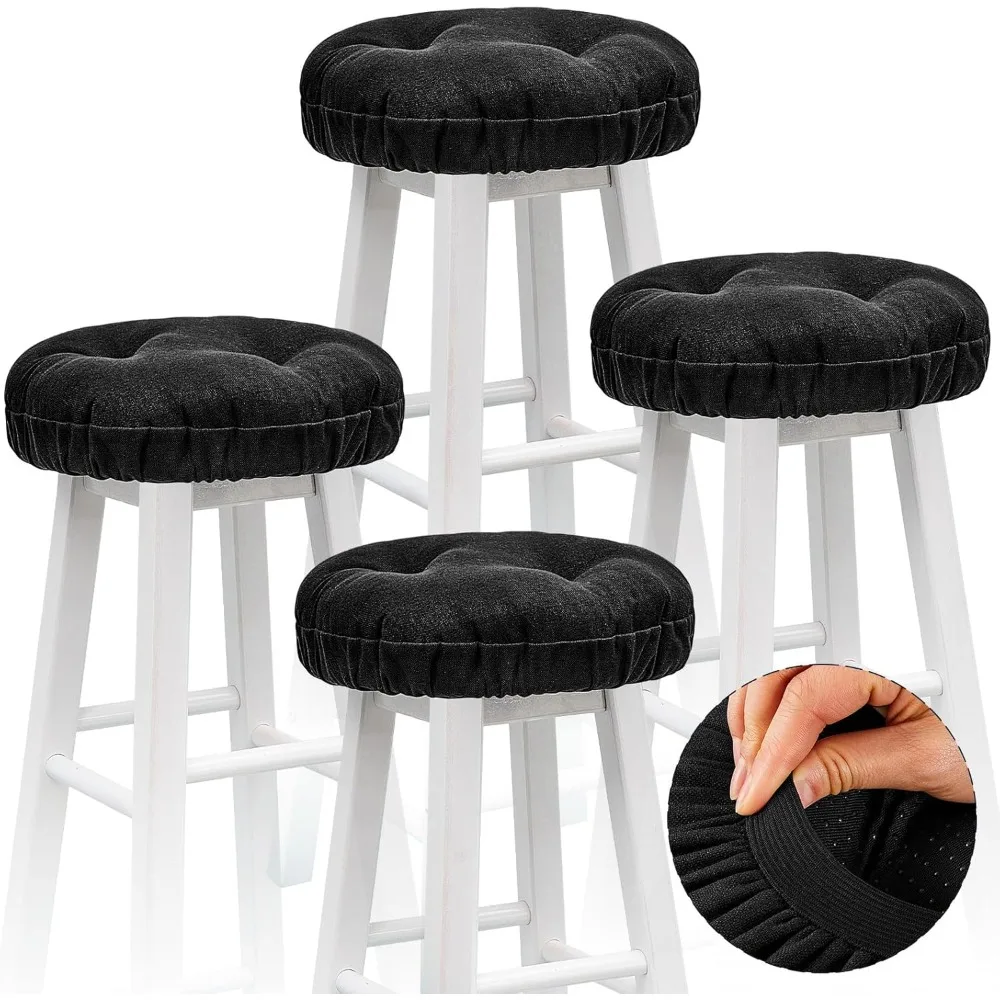 

Soft Round Stool Covers with Elastic Band Non-Slip Padded Seat Cushions for Bar Chairs Slipcovers 13 Inch Black