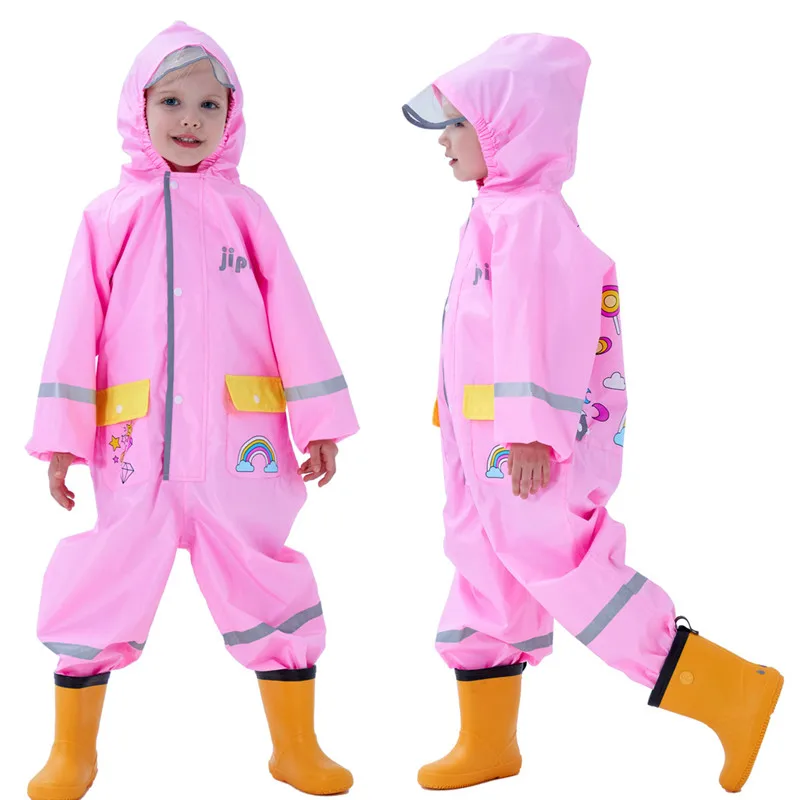 Children Raincoat Cartoon Design Toddler Clothing Boys Hooded Jumpsuit For Infant Girls 1-10 Years Rainwear Kids Rain Pants