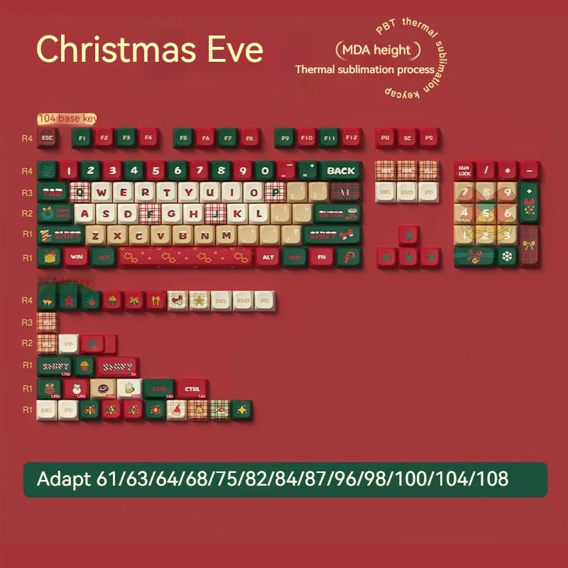 

Motianku Christmas Eve Original Theme Keycaps Factory/mda High Five Sided Thermal Sublimation 138/158 Keycaps Complete Set