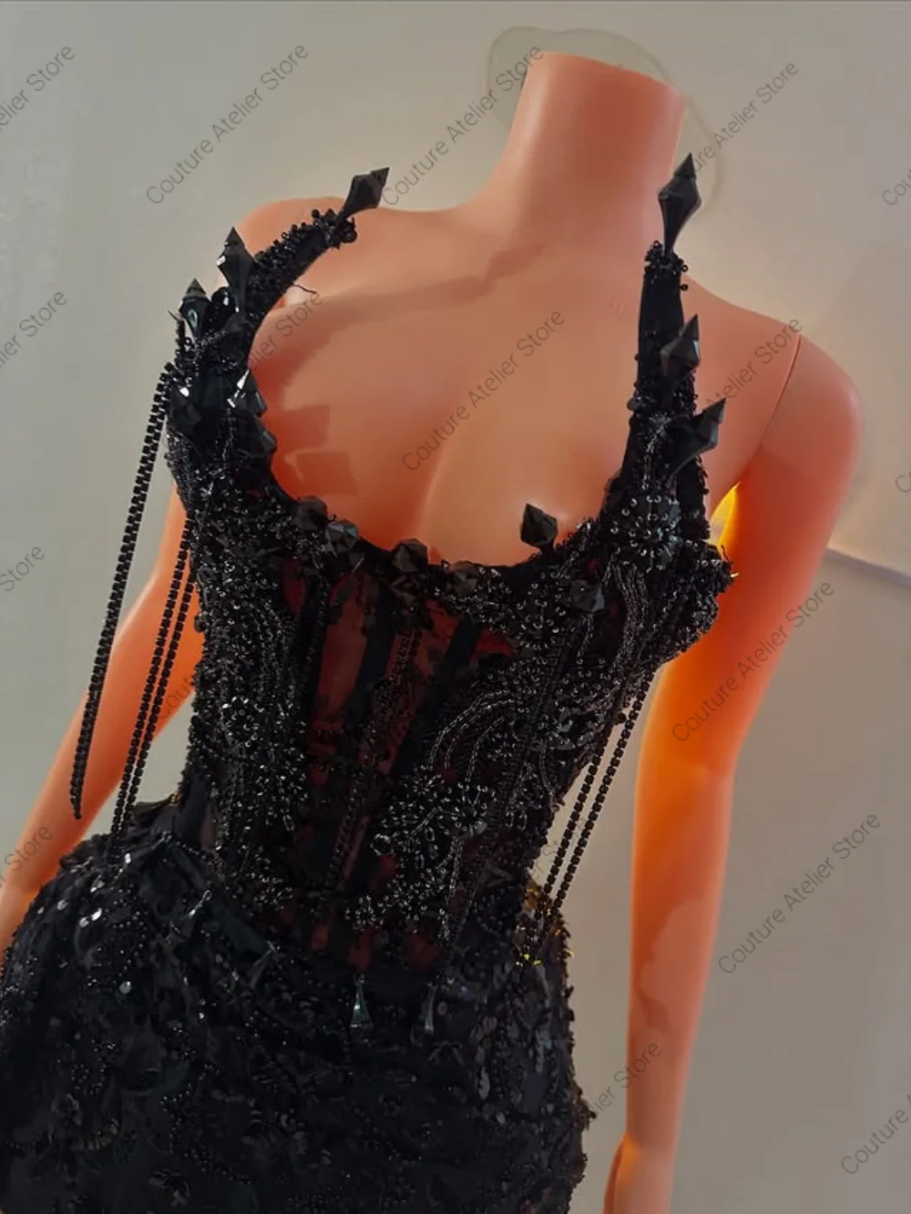 Black Stones Prom Dresses Blackgirls High Split Mermaid Evening Party Gowns Customized Exuqisite Strapless vestidos de gala