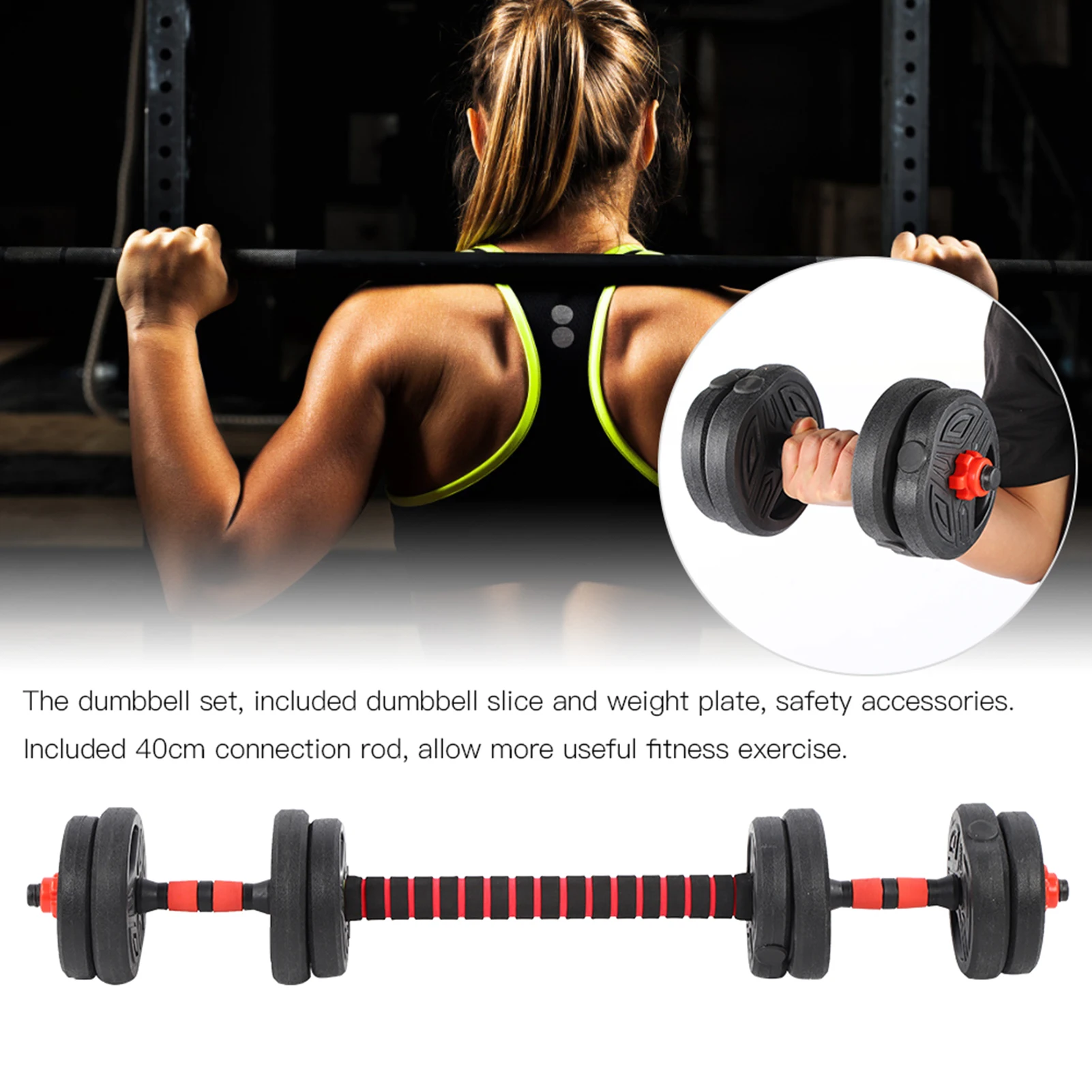 Domestic Fitness Equipment Dumbbell Set Roundness Dumbbell Domestic Exercise Fitness Equipment 10kg Set with 40cm Connection Rod