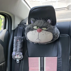 Cute Lucifer Cat Headrest Seat Belt Cover Cartoon Stuffed Anime Cinderella Bad Cat Back Cushion Throw Pillow Car Sofa Decor Girl