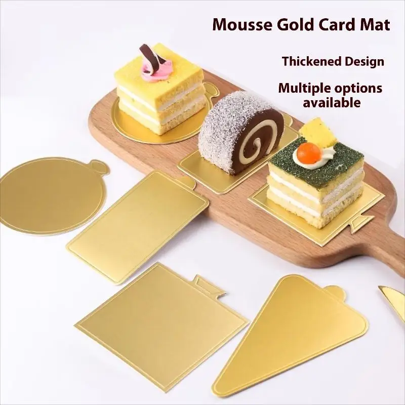 New 100pcs/set Golden Mousse Mat Bottom Foam Cake Base Boards Paper Board Shape Dessert Tray Christmas Cake Decoration Tools