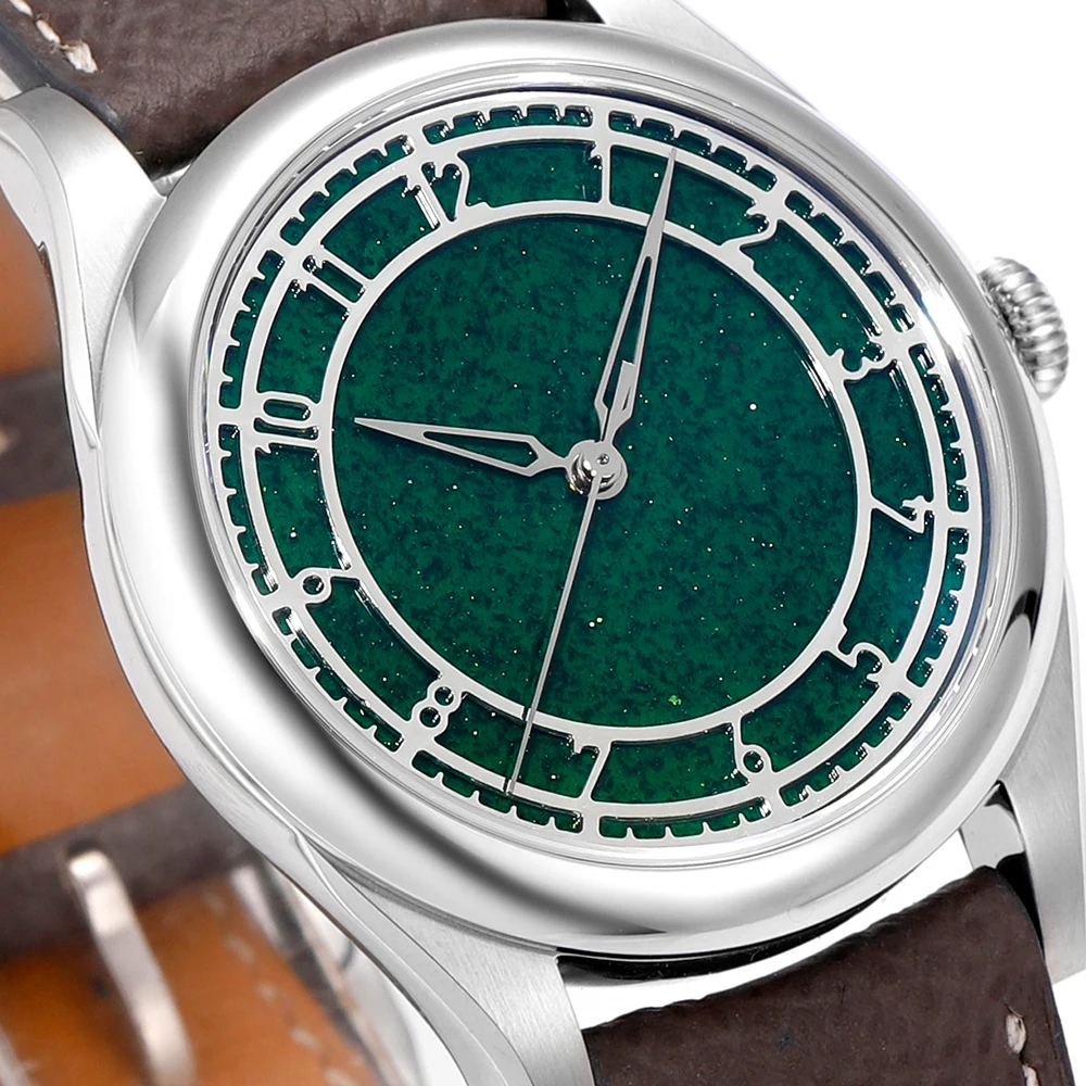 HUASUO 38mm 316L Stainless Steel Business Dress Men Watch Blue Aventurine Dail Aautomatic Mechanical SW200 Sapphire Crystal