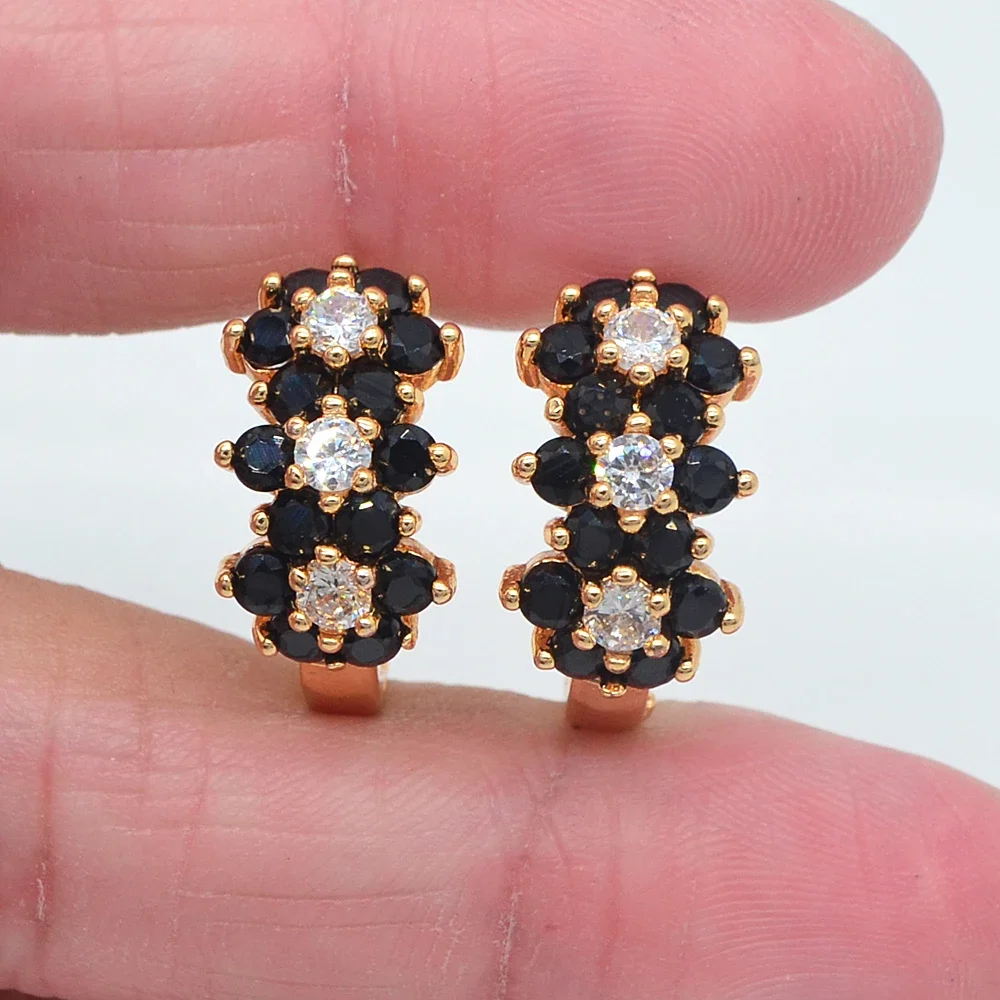 Gold Color Women Fashion Blue Cubic Zirconia CZ Flower Huggie Earrings Jewelry