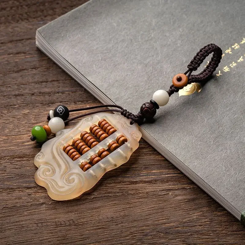 Ruyi Sheep Horn Abacus Keychain para homens e mulheres, ornamentos de carro, anel artesanal, cordão, pingente