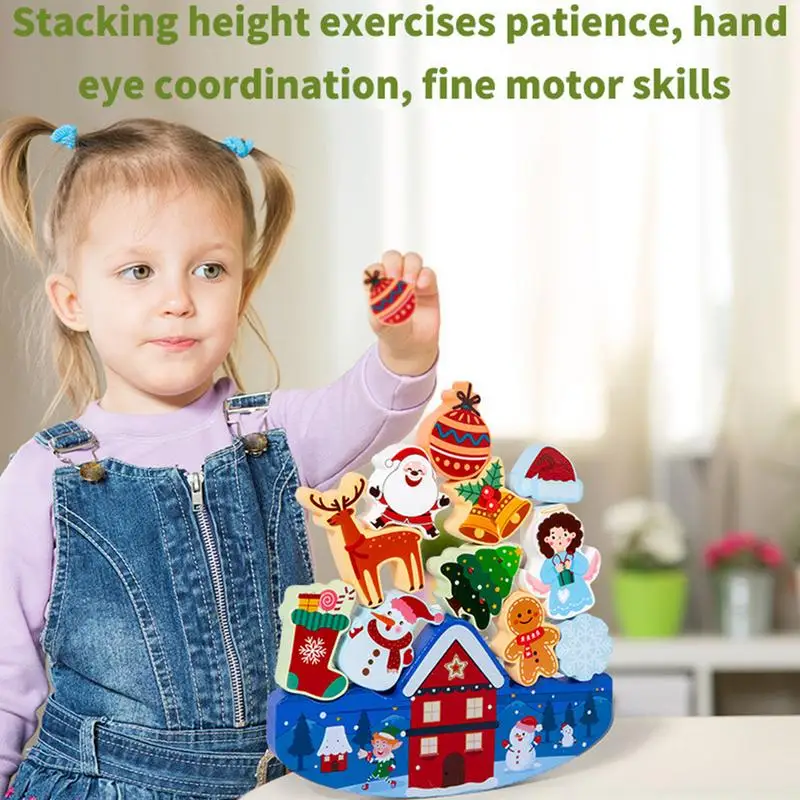 Balance Toy Stacking Game Natural Wood Halloween Christmas Building Blocks Stacking Toy For Home Outdoors School And Travel