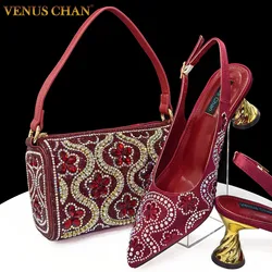 Venus Chan Wine Pointed Toe 2024 New Arrivals High Heels Sexy Ladies Shoes and Bag to Match Italian Women Pumps for Wedding
