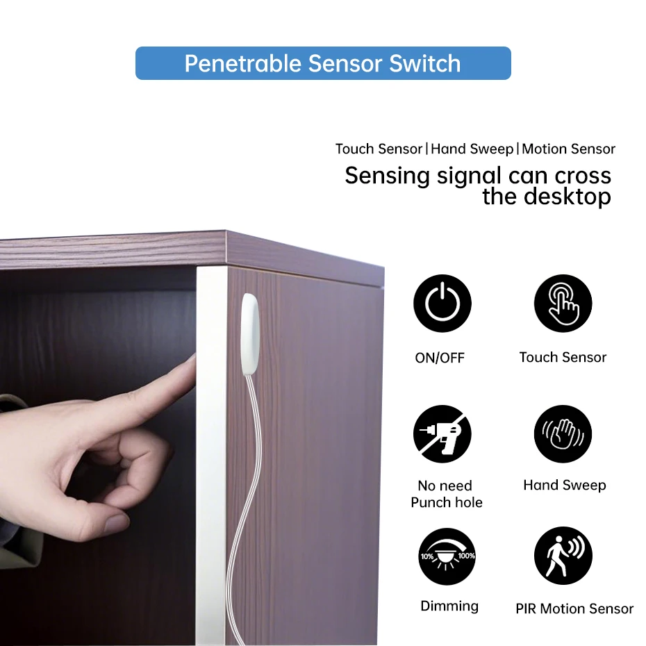 

Cabinet Light Sensor Switch DC12/24V Dupont Port Penetrable Wood Touch /Hand Sweep Dimmer & PIR Motion Auto On/Off for Wardrobe
