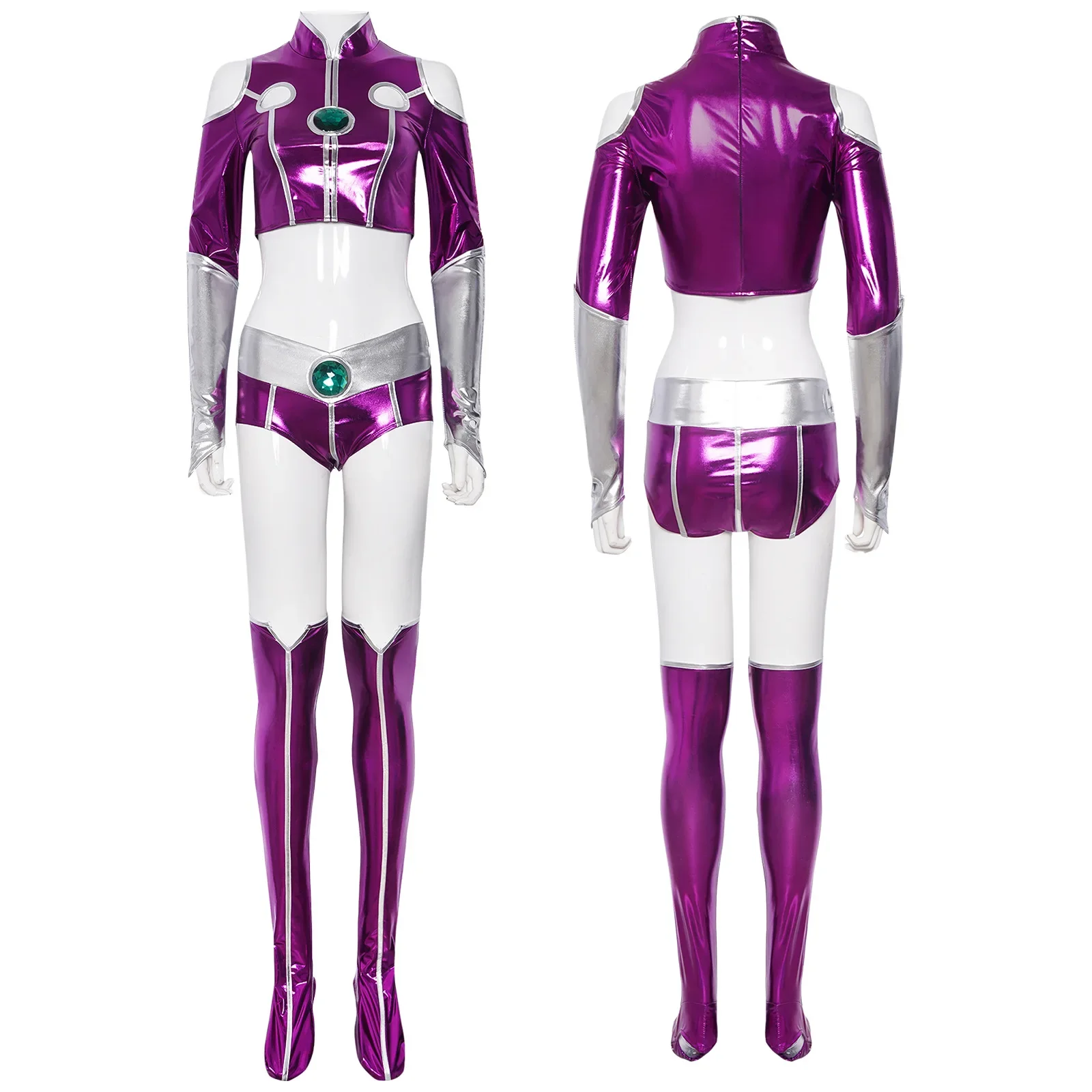 ティーンタイタンスターファイアコスプレ衣装セクシーなスパンデックス-zzzentai-スーツ紫女性ハロウィンコスプレ衣装セクシーな紫色のボディスーツ