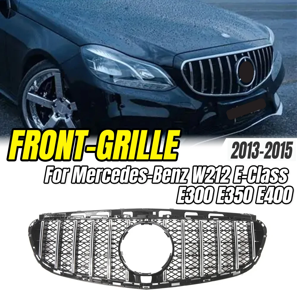 

Для Mercedes-Benz W212 E-Class E300 E350 E400 2013-2015: Передняя хромированная решетка бампера в стиле GTR с алмазным узором, тюнинг для улучшения внешнего вида автомобиля.